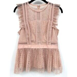 Heartloom Cocquette Lace Top S Blush Peplum Ruffle Romantic Babydoll Blouse